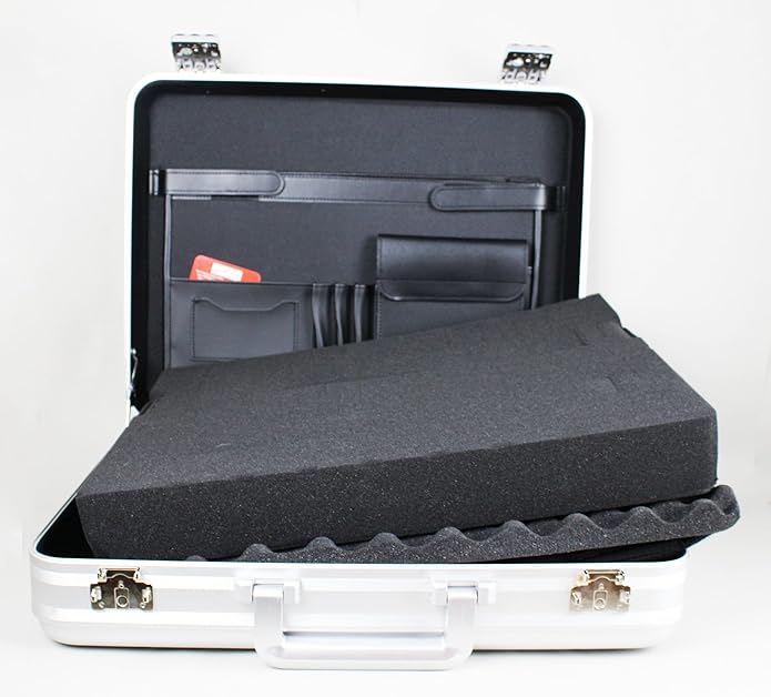 Silver Aluminum Attache Case Padded Laptop Briefcase Combo TSA Lock Hard Sided Money Suitcase with Foam