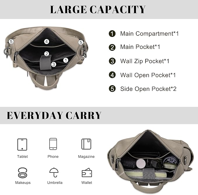 Genuine Leather Backpack Purse for Women: Fashion Ladies Convertible Backpack Designer Shoulder Handbag for Travel