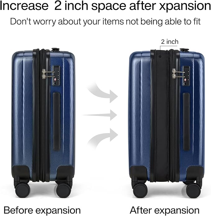 Hanke Expandable Hard Shell Luggage Sets 2 piece Carry on Luggage with Wheels Suitcases Lightweight Checked Travel Luggage Rolling Large Suitcase Travel Luggage Bag Woman Men 20/29 Inch(Dark Blue)