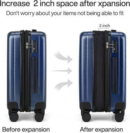 Hanke Expandable Hard Shell Luggage Sets 2 piece Carry on Luggage with Wheels Suitcases Lightweight Checked Travel Luggage Rolling Large Suitcase Travel Luggage Bag Woman Men 20/29 Inch(Dark Blue)