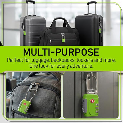 Untethered TSA Luggage Locks (3 Pack) – Resettable 3-Digit Combination TSA Approved Travel Padlocks for Suitcases, Backpacks, Gym Bags & Checked Baggage (3 Pack | Green)
