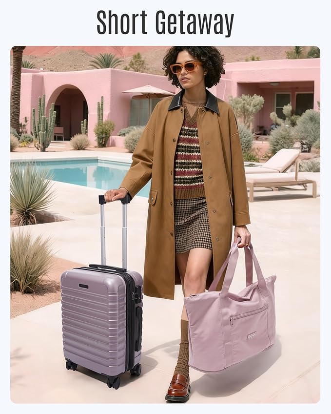 LIGHT FLIGHT Luggage Sets, Carry On Luggage 22x14x9 Airline Approved, Carry On Travel Bag Suitcases with Wheels, Expandable Hardside Lightweight Rolling with TSA Lock 2-Piece Set (DB/20),Rose Purple