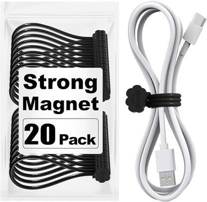 SOOOEC Black Magnetic Cable Ties, 20 Pack 7.2" Magnetic Cord Ties Cute Cloud Design, Silicone Magnetic Ties for Cord Organizer, Black Color.