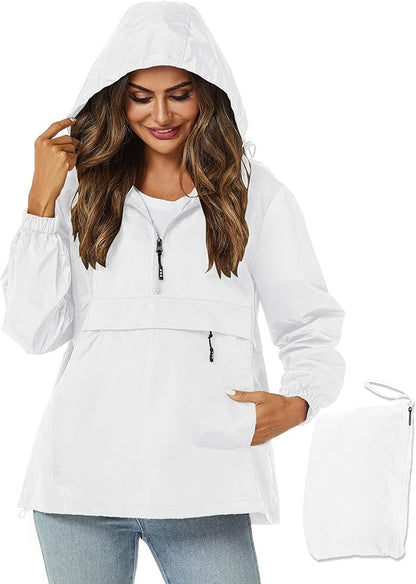 Avoogue Womens Rain Jacket with Hood,Pullover,Packable,Lightweight,Windbreaker,Waterproof,Breathable.
