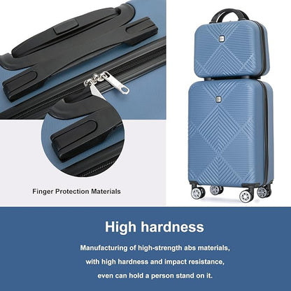 2 Piece Carry on Luggage Set, Airline Approved 20 Inch Luggage with Cosmetic Case HardShell Suitcase with Spinner Wheels, Lightweight Durable Hardside Suitcases Set, Blue
