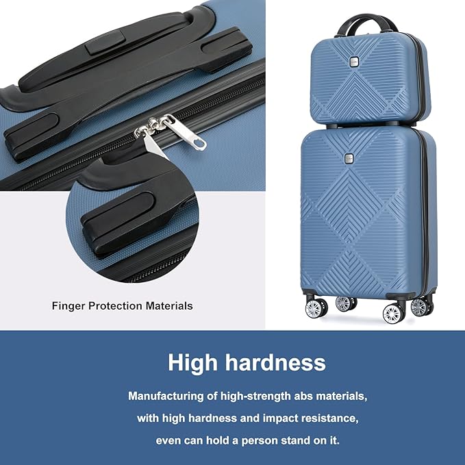 Luggage 4 Piece Set, Hardshell ABS Suitcase Set with Double Spinner Wheels, Lightweight Durable Large Luggage set, Carry On and Checked Travel Luggage, Blue