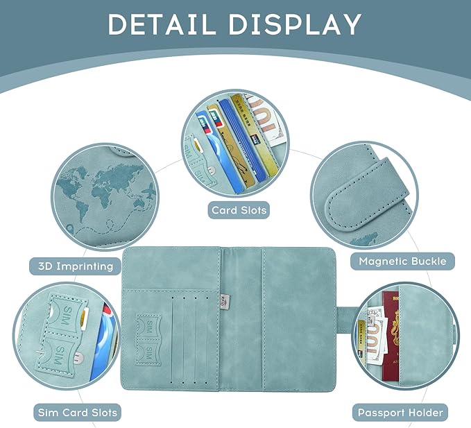 ILIYAH-Passport Cover-Passport Holder Travel Wallet-RFID Blocking Passport Case Travel Accessories Card Holder Wallet Unisex Travel Gifts(Blue)