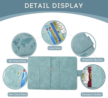 ILIYAH-Passport Cover-Passport Holder Travel Wallet-RFID Blocking Passport Case Travel Accessories Card Holder Wallet Unisex Travel Gifts(Blue)