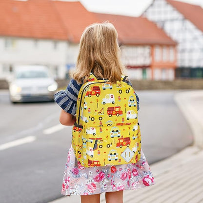 Kids Backpack for Girls Boys - 15 Inch Cute Cars Little Kids Backpack Waterresistant Toddler Preschool Kindergarten School Bag for Aged 3-8, Yellow