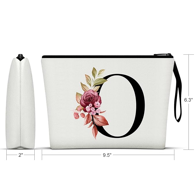 Vavabox A-Z Personalized Makeup Bag, Birthday Gifts for Women Mom, Gifts for Best Friend, Bride Bridesmaid Cosmetic bag (O, White)