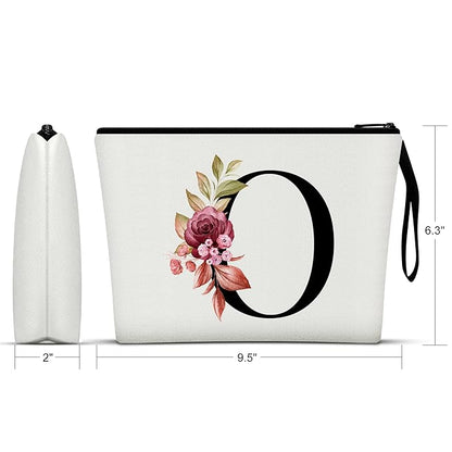 Vavabox A-Z Personalized Makeup Bag, Birthday Gifts for Women Mom, Gifts for Best Friend, Bride Bridesmaid Cosmetic bag (O, White)