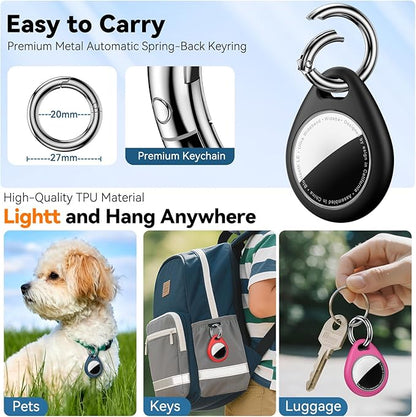 Waterproof Airtag Holder,4 Pack Airtag Keychain with Full Wrap Design,Airtags Case for Apple Airtag,Anti-Lost Air tag Accessories for GPS Item Finder Tracker Luggage, Bag,Key,Pet,Black/Blue/Red/Pink
