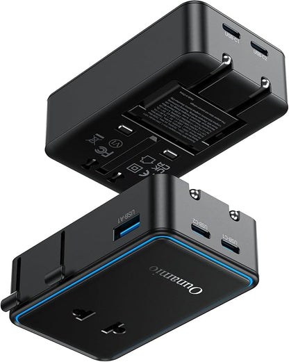 Mini Travel Adapter, 【2026 Ultra-Thin Design】 PD 25W 4-Port Power Adapter with 1 AC, 1 USB-A, and 2 USB-C Ports, Smart Temperature Control, Compatible for EU/UK/AU/AS, Ideal for Travel Essentials
