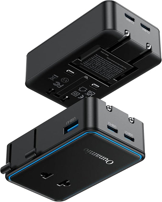 Mini Travel Adapter, 【2026 Ultra-Thin Design】 PD 25W 4-Port Power Adapter with 1 AC, 1 USB-A, and 2 USB-C Ports, Smart Temperature Control, Compatible for EU/UK/AU/AS, Ideal for Travel Essentials