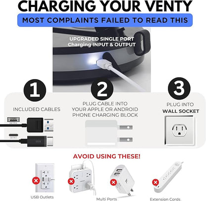 VENTY Portable Fan - Wireless Battery Operated Fan - 4 Speeds - LED Lighting - Carry Case & Remote Control - Cruise Travel - Outdoor Travel RV Power Bank With USB-C Port (Red with Case)