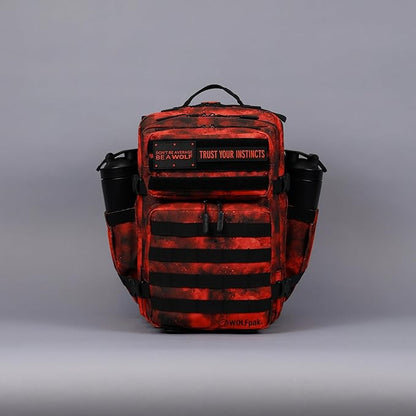 WOLFpak 35L Athletic Gym Backpack - Durable 1000D Waterproof Oxford Material with MOLLE Webbing, Laptop Pocket & Dual Cup Holders, Durable Fitness/Travel/Military Daypack (Blood Orange)