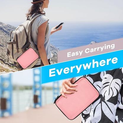 Large Hard Shell Carrying Case for External Hard Drive, Power Bank, Charger, Cable, Heart Monitor, Cell Phone, Electronic Accessories Organizer - Pink Storage Pouch Travel Bag for Girls, Women, Lady