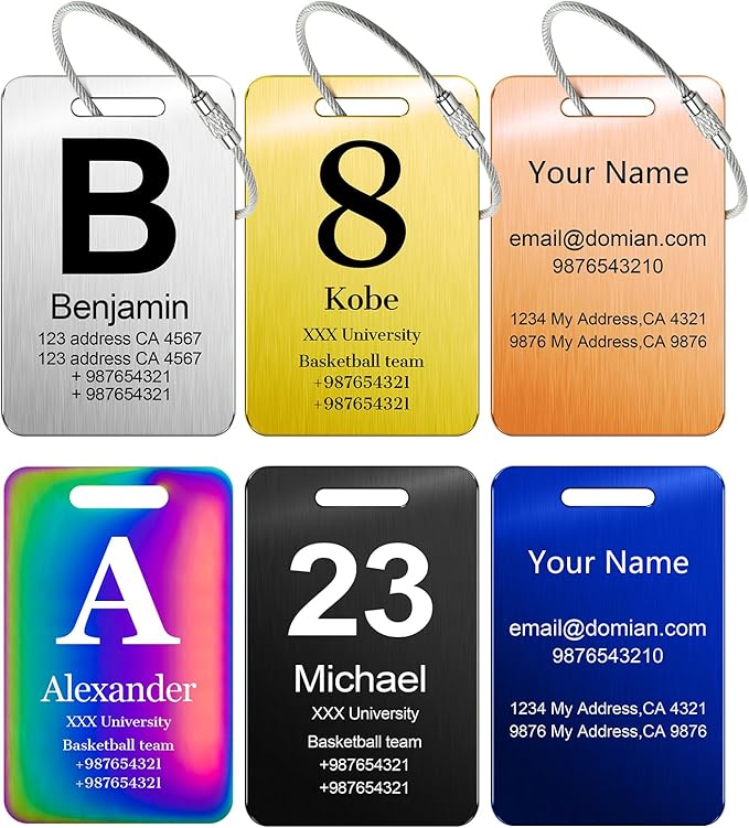 Customized Stainless Steel Luggage Tags: Personalize Your Suitcases, Backpacks, and Bags with Your Text - Custom Initial Text Name ID,Number 2"x3.3"