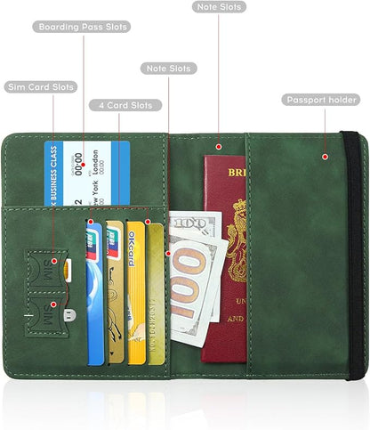 ILIYAH-Passport Cover-Passport Holder Travel Wallet-RFID Blocking Passport Case Travel Accessories Card Holder Wallet Unisex Travel Gifts(Green)