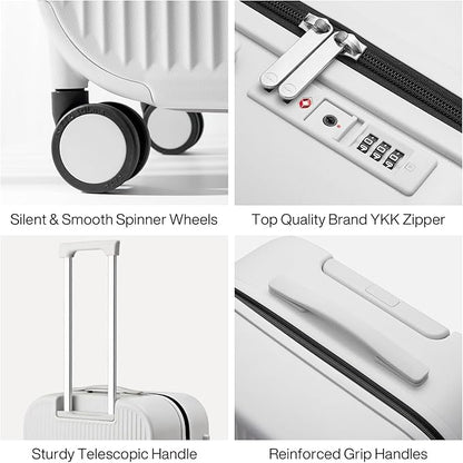 mixi 20 Inch Carry On Luggage PC Hardside Suitcases with Wheels & TSA for Travel Woman Men, Smoke White