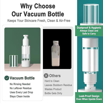11 Pack Travel Airless Pump Bottle Set, Refillable Leakproof Toiletry Containers with Vacuum Bottles, Cream Jars, Funnel, Dropper, Label Stickers and Waterproof Zipper Bag, TSA Approved