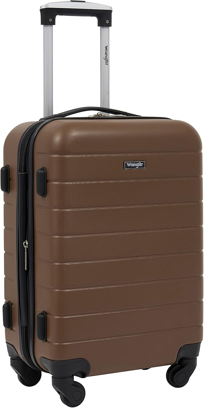 Wrangler Smart Luggage Set with Cup Holder and USB Port, Toffee, 20-Inch Carry-On