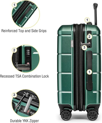 KYME Carry On Luggage 22x14x9 Airline Approved Expandable Hardshell 20 Inch Suitcase with TSA Lock Carry On Suitcase with Wheels Small Travel Rolling Luggage with Cup Holder for Men Women Green