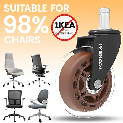 3 Inch Office Desk Chair Wheels Replacement, Computer Gaming Casters for Carpet, Stem 7/16-7/8 Set of 5 for Furniture Hardwood Hard Floors Chair Castors Tile Smooth Safe Quiet Rolling 660 LB, (Brown)