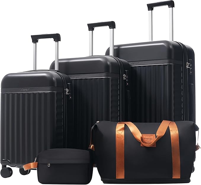 Merax 3 Piece Luggage Sets, Hardside Lightweight Carry on Suitcase,Durable Expandable Luggage with Travel Bags Spinner Wheels and TSA Lock,Black
