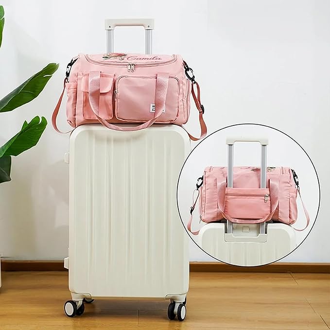 Personalized Gym Bag Waterproof Custom Name Gemstone Birth Flower Duffle Bag Travel Weekender Overnight Bags With Shoulder Strap Birthday Christmas Gifts For Women Cheerleaders