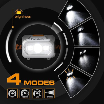 EverBrite LED Headlamp, 4 Lighting Modes, Pivoting Head with Adjustable Headband, IPX4 Water Resistant Perfect for Running, Camping, Hiking, Christmas and Emergency, 3 AAA Battery Powered(5 Pack)