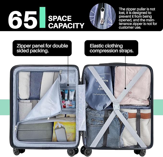 AnyZip Suitcase Hardside PC ABS Lightweight USB Luggage with Wheels TSA Lock Checked-Medium 24 Inch White