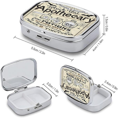 Metal 2 Compartment Pill Organizer Travel Friendly Portable Compact Pill Box Cute Pill Case to Hold Vitamins,Fish Oil,Supplements,Meds,Tablet for Purse,Pocket. (Apothecary)