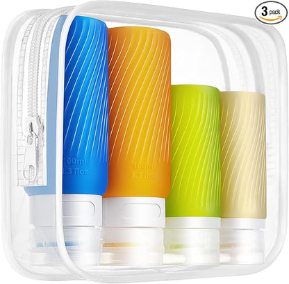 Leak-Proof travel bottles for toiletries Set, Reusable Squeezable BPA-Free Silicone Containers, TSA Approved, Refillable for Shampoo, Conditioner, Lotion, and Body Wash – Travel Essentials
