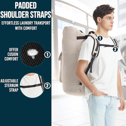 Laundry Bag With 4 Pockets，Laundry Bag With Shoulder Straps，Sturdy Laundry Backpack Heavy Duty，Large Clothes Hamper Bags 115L，College Laundromat Backpack For Dorm Room，Travel Laundry Bags XXL