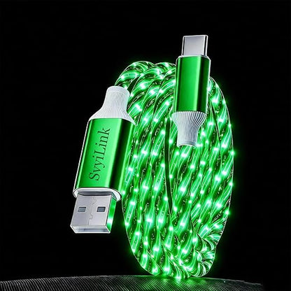 USB Cable PD Fast Charger Lighted Up (USB A TO C Starry Green)Mobile Phone Data Cable, Charging Cable, Supports Data Transfer, 39-inch, TPE Material, Compatible with Almost All Type-C Devices