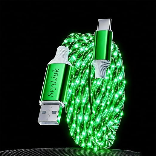 USB Cable PD Fast Charger Lighted Up (USB A TO C Starry Green)Mobile Phone Data Cable, Charging Cable, Supports Data Transfer, 39-inch, TPE Material, Compatible with Almost All Type-C Devices