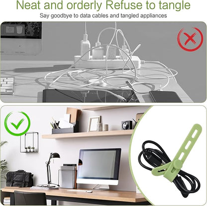 Donruby 24Pcs Silicone Cable Ties - Reusable & Washable with Locking Buckle Design, Adjustable Fastening Cable Straps, Multi-Purpose High Elasticity Cord Organizer (Matcha Green)