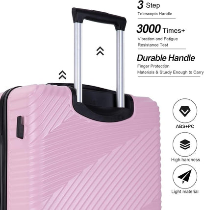 Travelhouse Luggage Sets, Expandable Hardside Suitcases 24in/28in, Carry on 20in,3 Piece Set Travel Luggages Clearance with Double Spinner Wheels TSA Lock Lightweight (PINK)