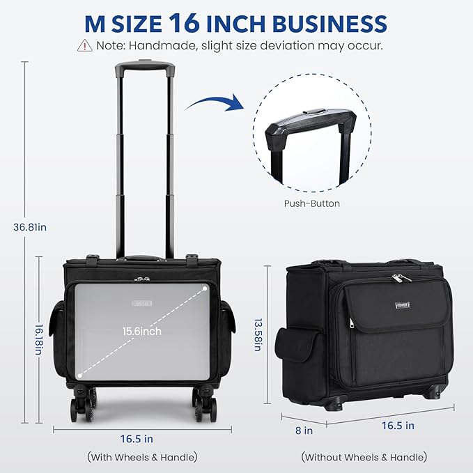 Rolling Laptop Bag 15.6 Inch Water Resistant Rolling Laptop Briefcase on Wheels Computer Bag Laptop Case for Work Travel Business Men Women, Black,New