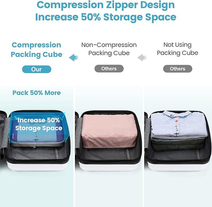 Cambond See Thru Mesh Compression Packing Cubes - 7 Set Packing Cubes for Suitcases, Sturdy Travel Cubes for Carry on Suitcases Travel Essentials with Underwear Bag Shoe Bag Toiletry Bag, Purple