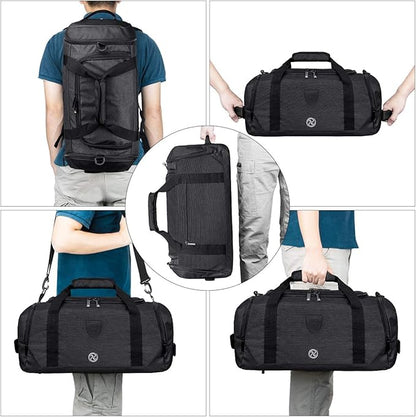 Gym Duffle Bag Backpack Waterproof Sports Duffel Bags Travel Weekender Bag for Men Women Overnight Bag with Shoes Compartment Black-Perfect Fathers Day Gifts for Dad/Men/Husband