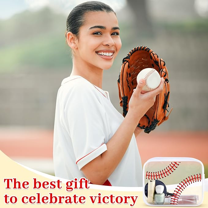 24 PCS Baseball Cosmetic Bags Baseball Gift Accessories Bags Goodie Snack Makeup Pouch Bag Waterproof Clear PVC Travel Bag with Zipper for Girls Valentine Team Gifts Player Sport Party Favors