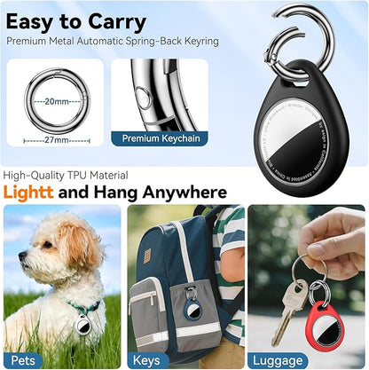 Waterproof Airtag Holder,4 Pack Airtag Keychain with Full Wrap Design,Airtags Case for Apple Airtag,Anti-Lost Air tag Accessories for GPS Item Finder Tracker Luggage,Bag,Key,Pet,Black/White/Blue/Red