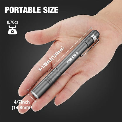 WORKPRO LED Pen Light, Aluminum Pen Flashlights, Pocket Flashlight with Clip for Inspection, Emergency, Everyday, 2AAA Batteries Include, Gray(4-Pack)