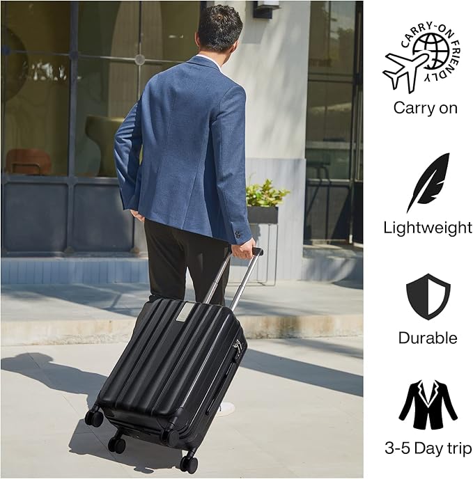 Hanke 24 Inch Luggage Suitcases With Spinner Wheels Lightweight PC Hard Shell Rolling Suitcase With Travel Lock,Checked-Medium 24-Inch(Jet Black)