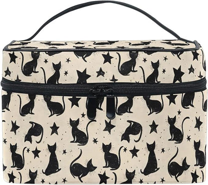 MNSRUU Makeup Bags, Black Cat Stars Makeup Organizer Bags Toiletry Bag Box Travel Cosmetic Bag Make Up Train Case for Women Teen Girl Ladies