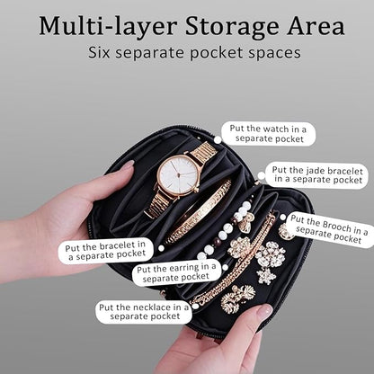 Jewelry Travel Organizer Bag -Waterproof Portable Small Jewelry Storage Ring Binder Rolls Zipper Pouch Bag for Accessory Necklaces/ Earrings/Rings/ Bracelets During Journey/Holiday or At Home-Black