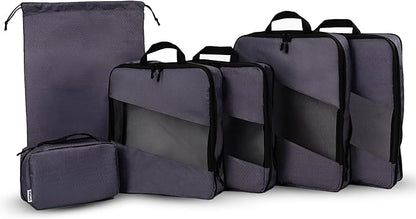 Compression Packing Cubes for Travel – 6-Pack Expandable Luggage Organizer Bags | Lightweight Storage Solution for Suitcase, Backpack & Carry-On | Travel Accessories for Men & Women (Grey & Black)