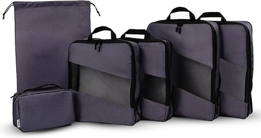 Compression Packing Cubes for Travel – 6-Pack Expandable Luggage Organizer Bags | Lightweight Storage Solution for Suitcase, Backpack & Carry-On | Travel Accessories for Men & Women (Grey & Black)
